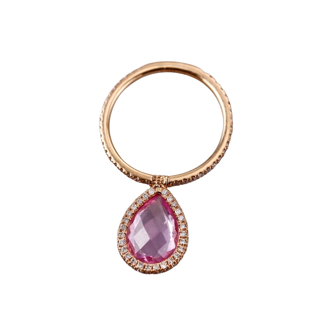 Nina Runsdorf 18k Gold Diamond Pink Topaz Flip Ring: Metal : 20k Rose Gold Designer : Nina Runsdorf Gemstone : Pink topaz, Diamonds approx. 0.53ctw. Measurements : Ring size 6.5, charm is 14mm x 10.5mm. Marked: : NR, 20k. Weigh