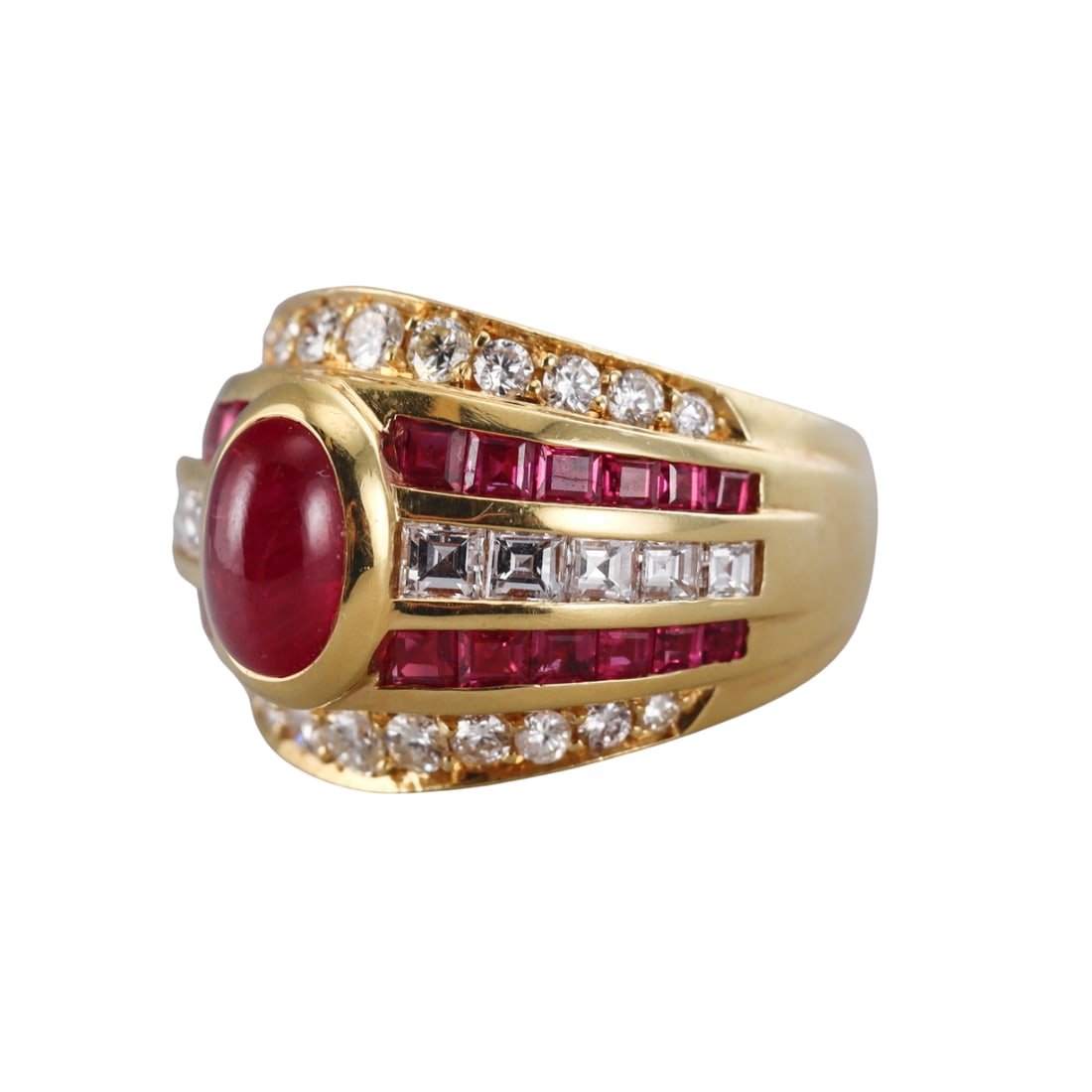 18k Gold Diamond Cabochon Ruby Cocktail Ring - 2