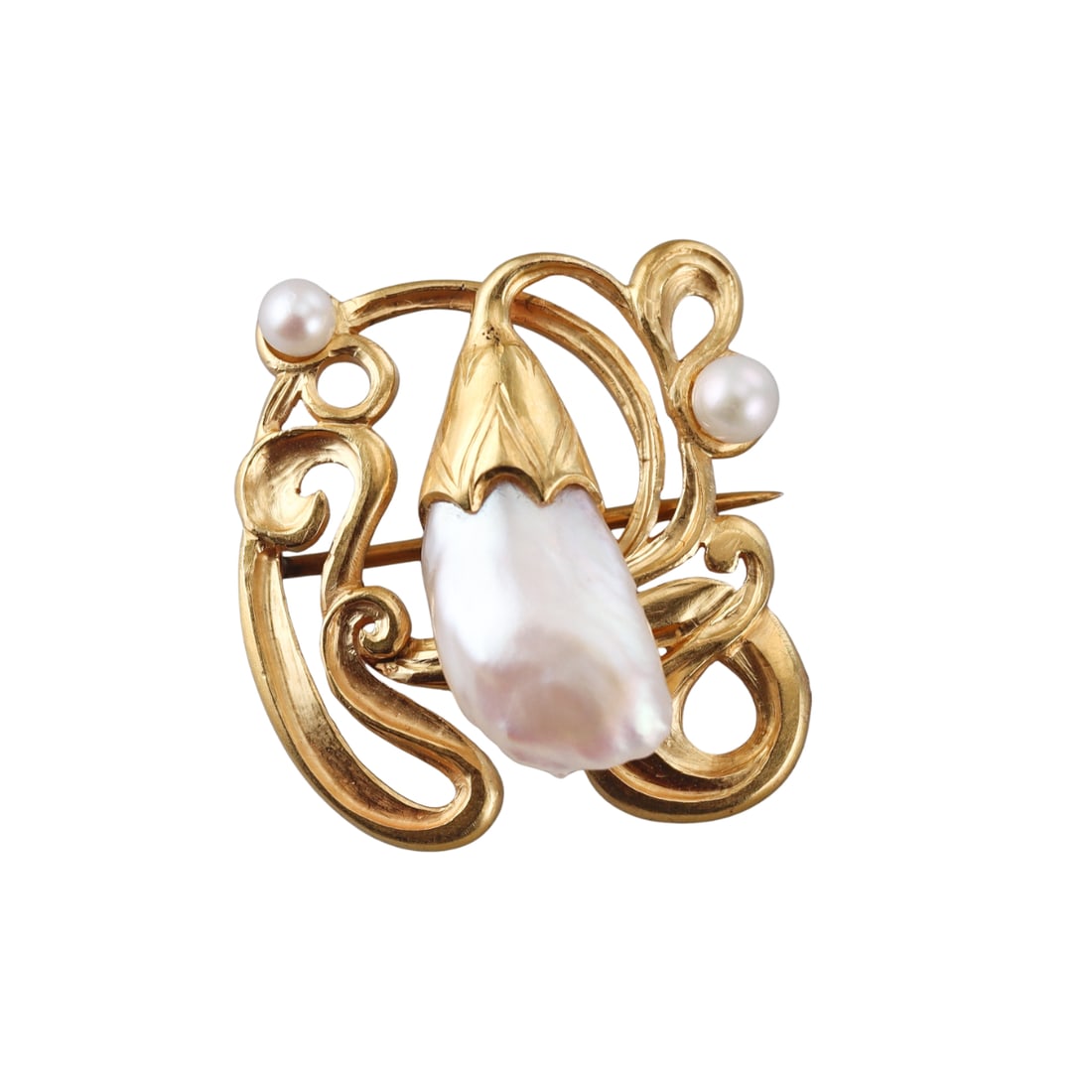 Art Nouveau Antique 18k Gold Pearl Brooch Pin (1 of 4)