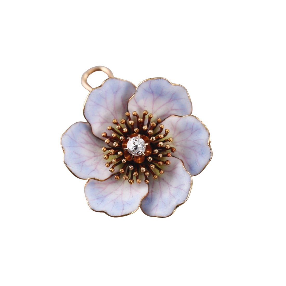 Antique 14k Gold Diamond Enamel Flower Brooch Pendant (1 of 3)