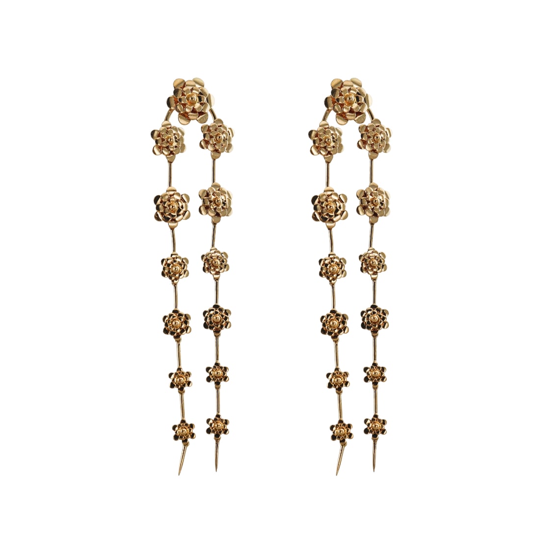 Designer Signed 18k Gold Flower Drop Earrings (1 of 3)