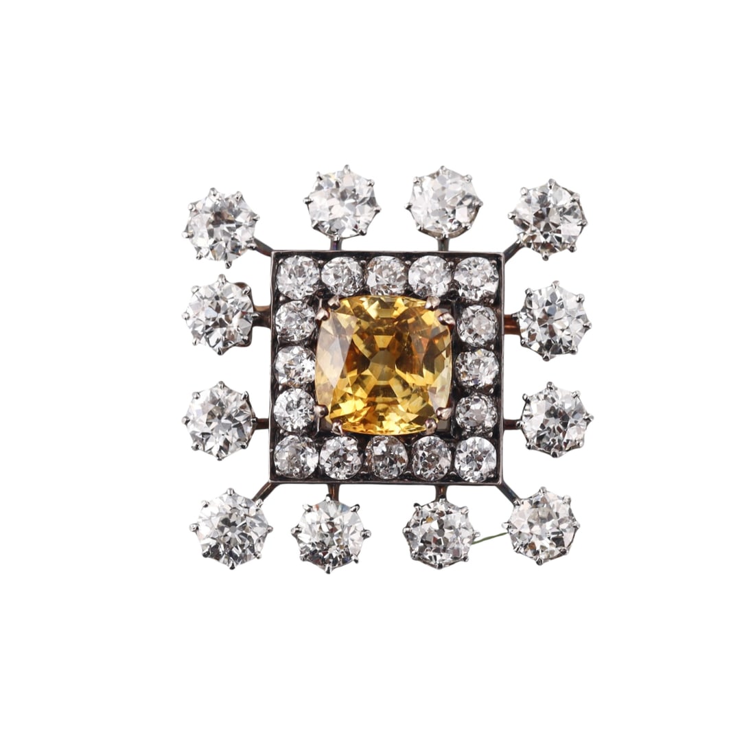 Antique 18k Gold 6.37ct Yellow Sapphire 7.20ctw Diamond Brooch (1 of 5)