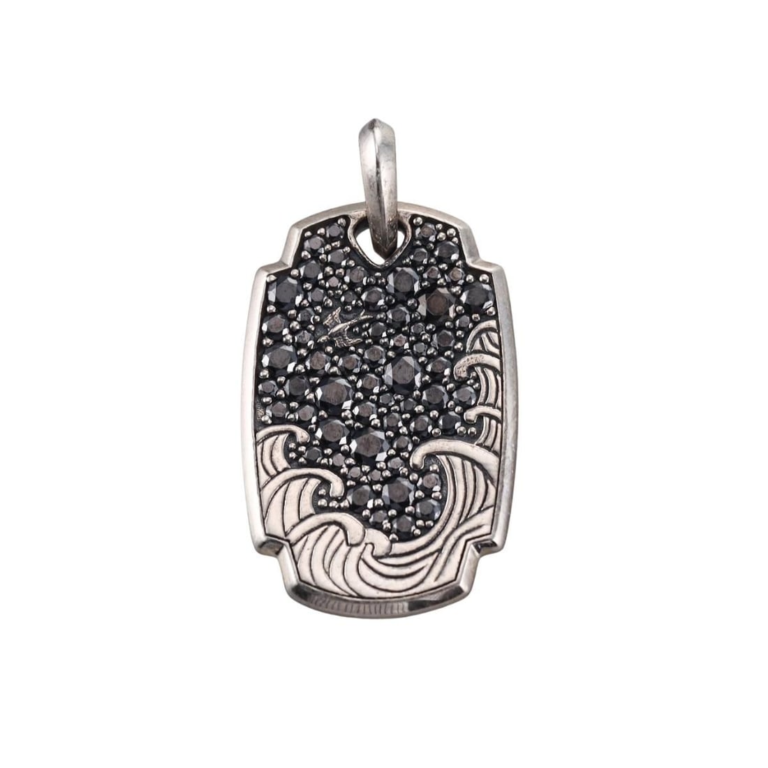 David Yurman Waves Sterling Silver Black Diamond Pendant: Metal : Sterling Silver Designer : David Yurman Gemstone : Black Diamond Measurements : Pendant is 37mm x 20mm. Marked: : 925, DY. Weight: : 11.2 grams Condition: