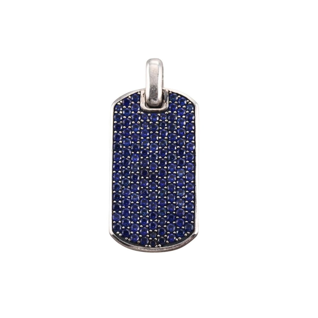 David Yurman Chevron Silver Sapphire Tag Pendant: Metal : Sterling Silver Designer : David Yurman Gemstone : Sapphire Measurements : Pendant is 38mm x 18mm. Marked: : DY, 925. Weight: : 12.9 grams Condition: