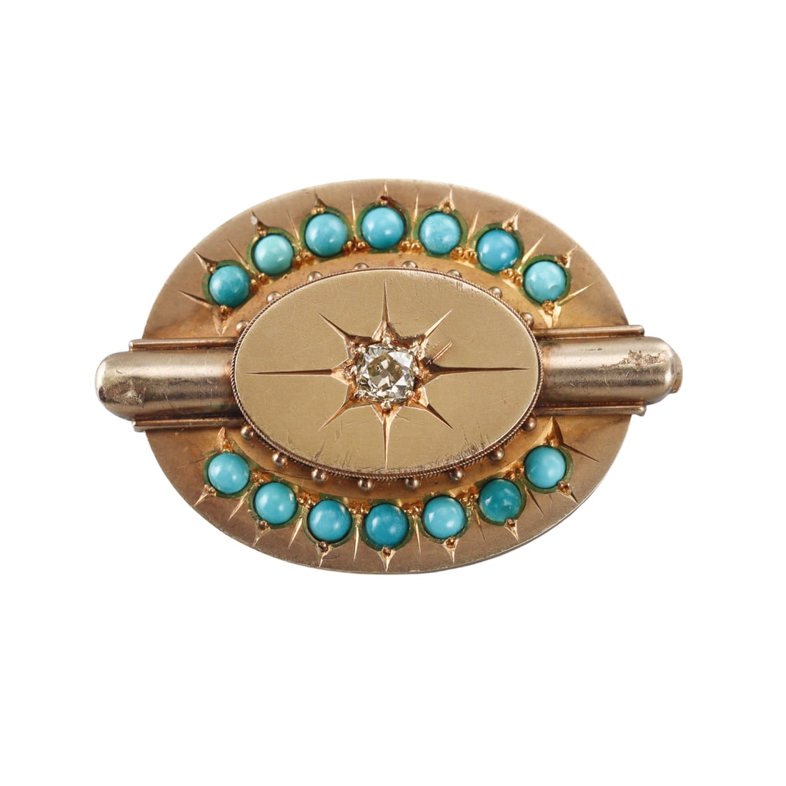 Antique Victorian 14k Gold Diamond Turquoise Locket Brooch (1 of 4)