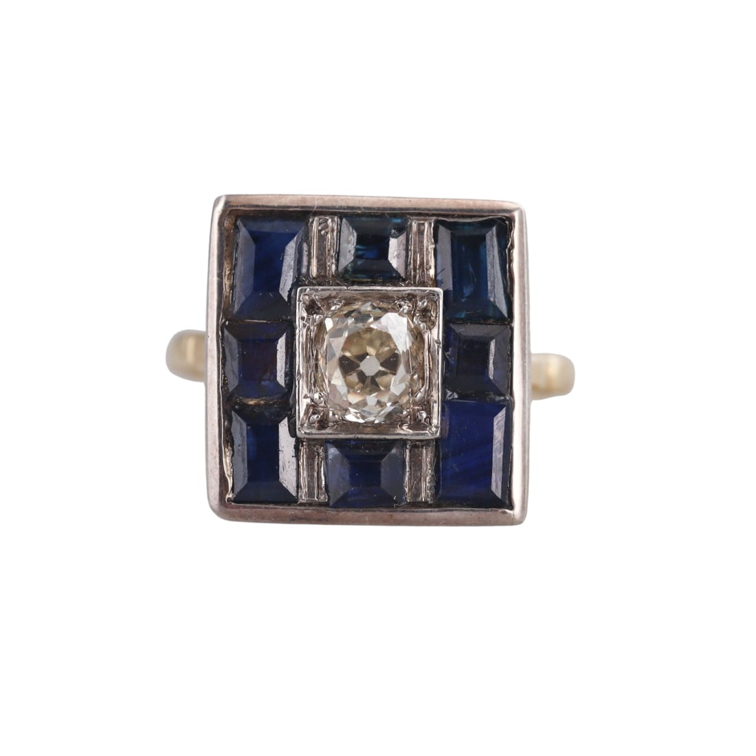 Antique Gold Silver Old Mine Cut Diamond Sapphire Ring (1 of 4)