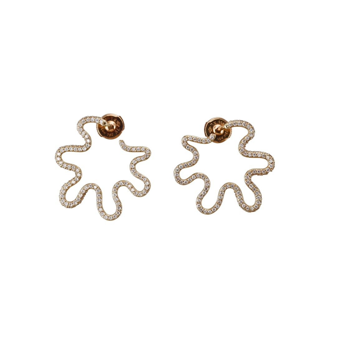 Designer Signed 18k Gold Diamond Wiggly Hoop Earrings: Metal : 18k Yellow Gold Designer : Unknown Gemstone : Diamonds approx. 0.76ctw. Measurements : Earrings are 28mm x 26mm. Marked: : Not marked. Weight: : 5.8 grams