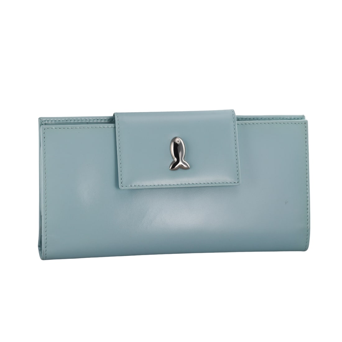 Chopard Happy Fish Light Blue Bifold Wallet: Material : Leather Designer : Chopard Measurements : Measures 7.5" x 3.75". Condition: : Mint, unworn, with slight discoloration on edges. Additional: In box with dust bag.