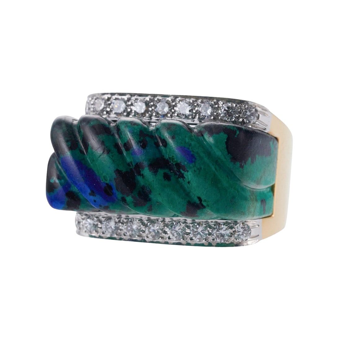 David Webb Carved Azurmalachite Diamond 18k Gold Platinum Ring (1 of 4)