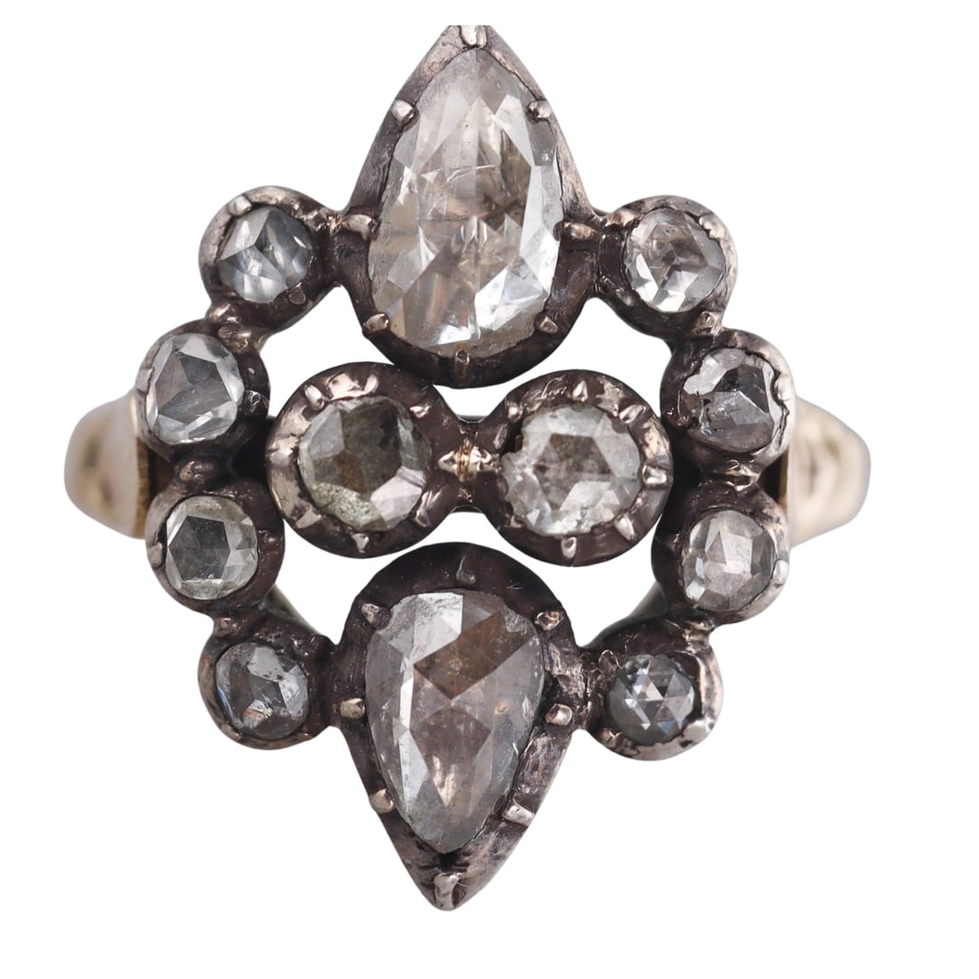 Antique 14k Gold Silver Rose Cut Diamond Ring (1 of 4)