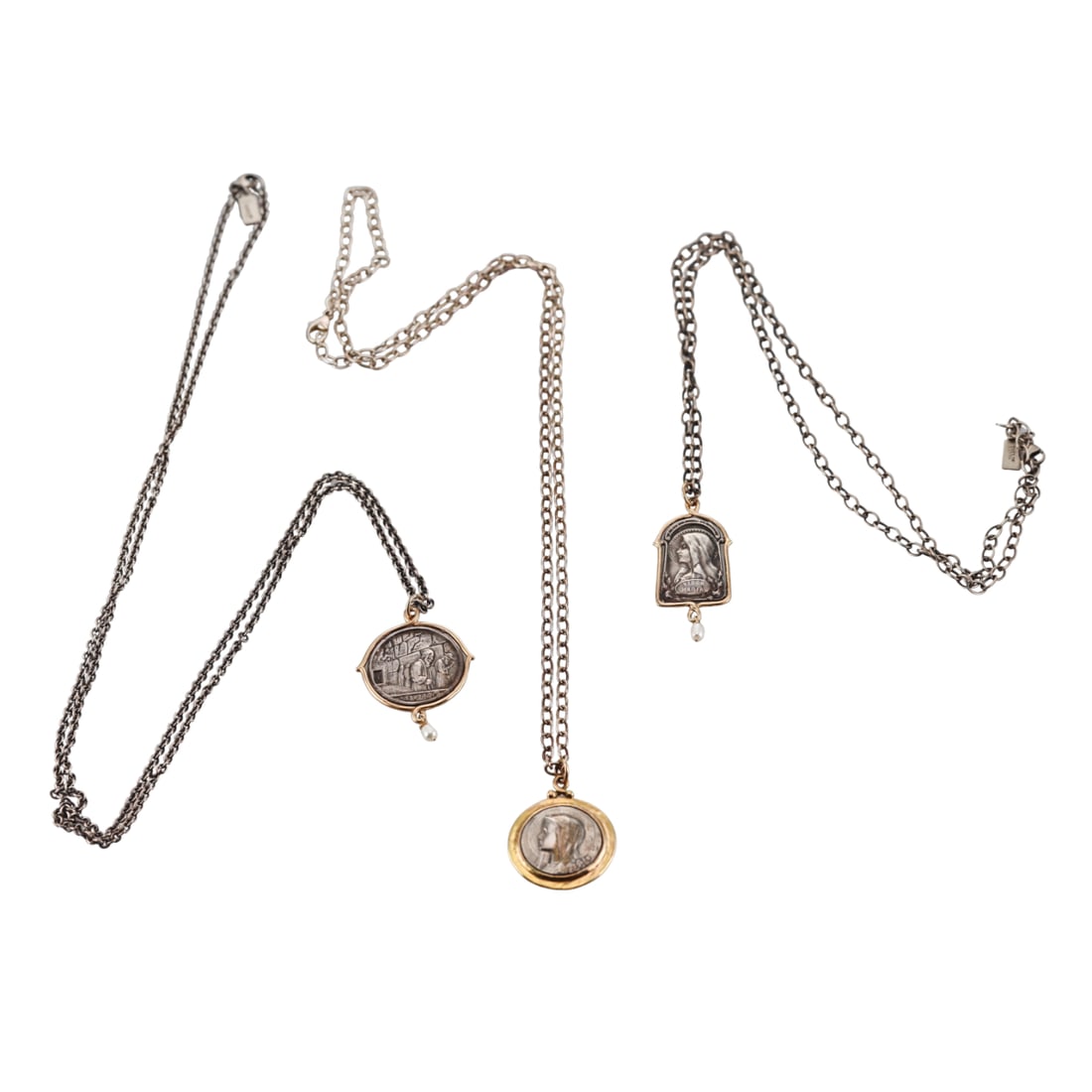 Brother Wolf Spiritual 14k Gold Silver Pearl Medallion Pendant Necklace Lot of 3 (1 of 4)