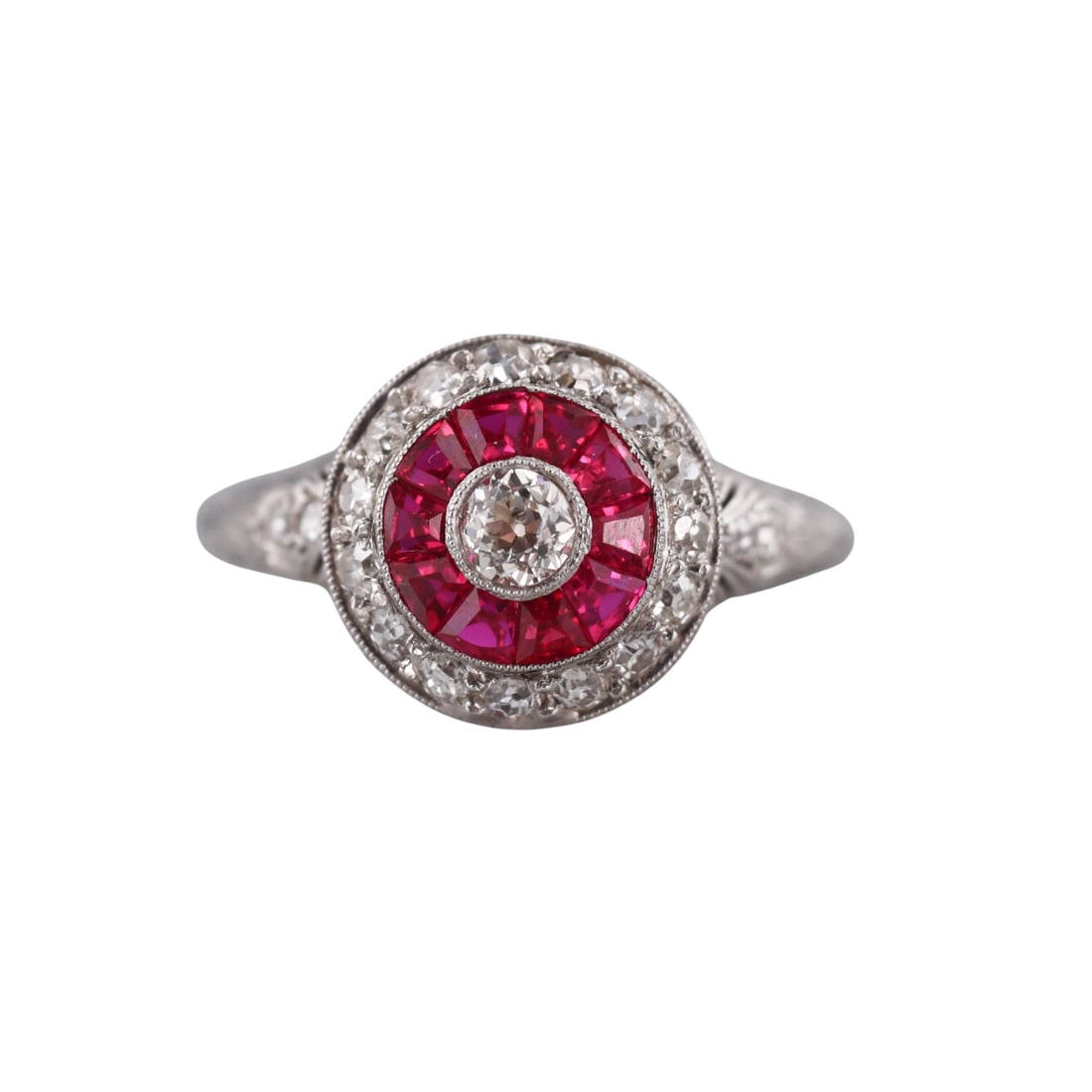 Art Deco Platinum Diamond Ruby Ring (1 of 4)