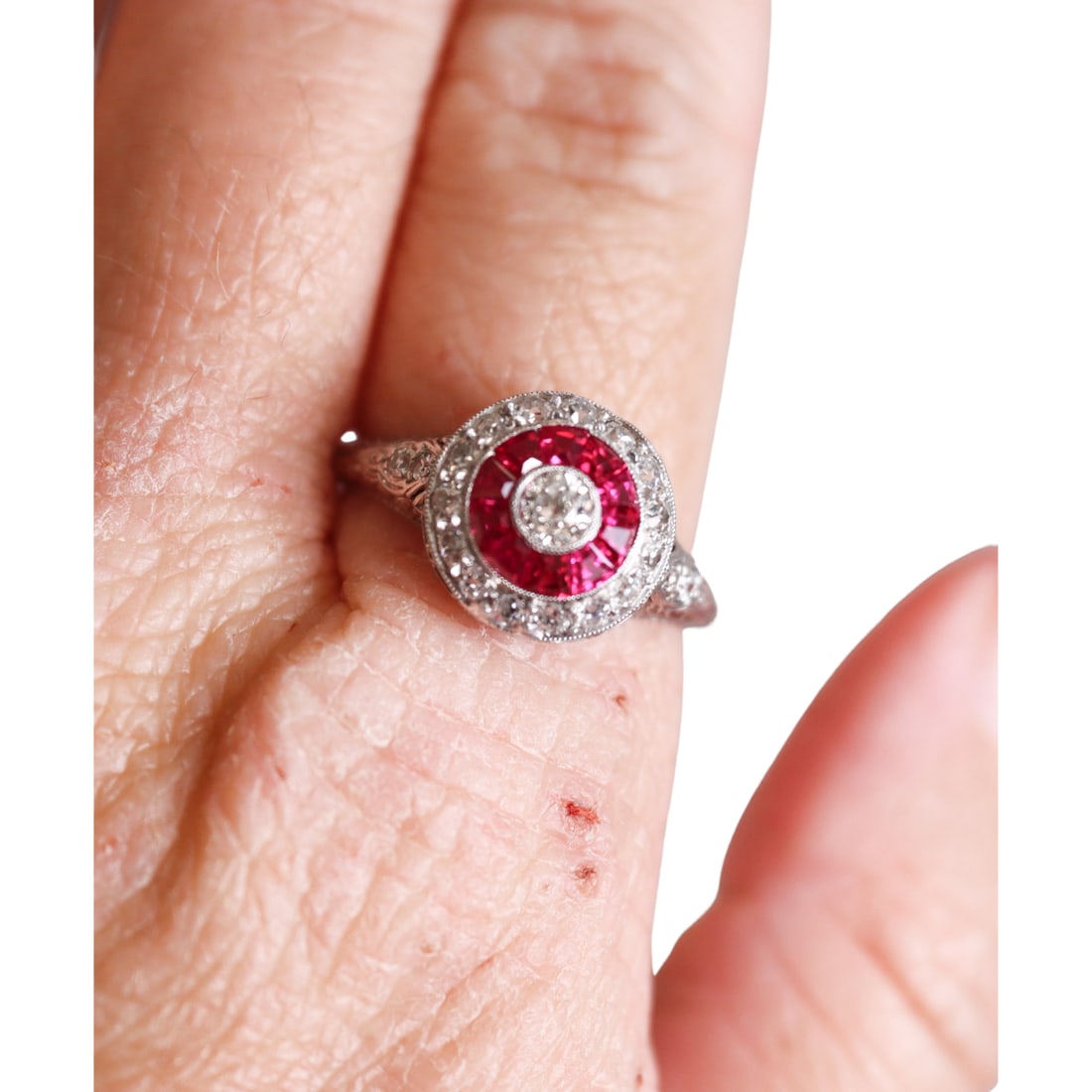 Art Deco Platinum Diamond Ruby Ring - 4