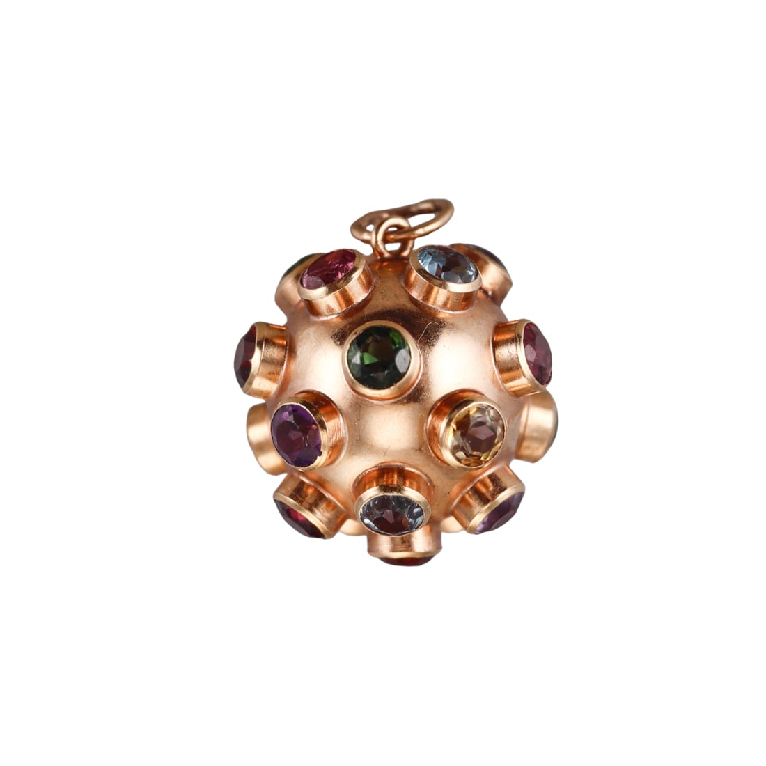 18k Gold Multi Gemstone Sputnik Cocktail Charm Pendant: Metal : 18k Gold Designer : Not Signed Gemstone : Semi precious gems Measurements : Charm/Pendant is 22.5mm x 22mm Marked: : Tested - 18k Weight: : 6.1 grams Condition: