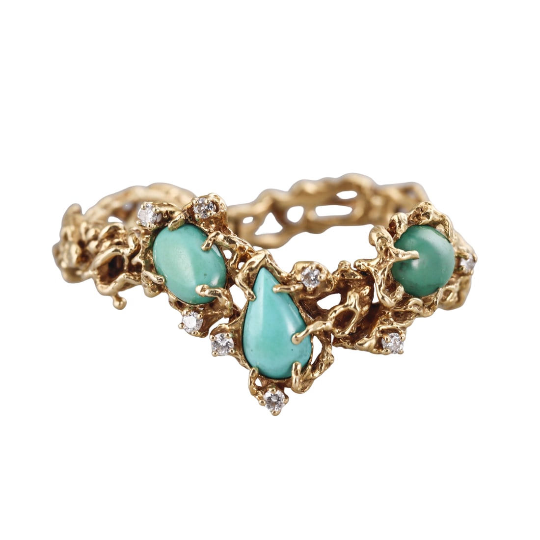 Arthur King 1970s 18k Gold Diamond Turquoise Bracelet (1 of 5)