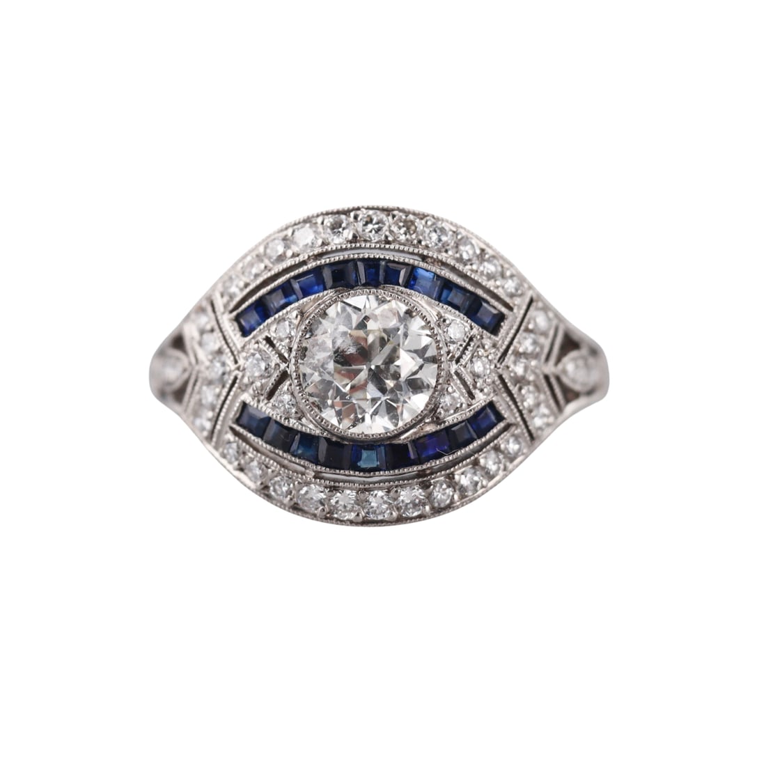 Platinum Diamond Sapphire Dome Ring (1 of 4)
