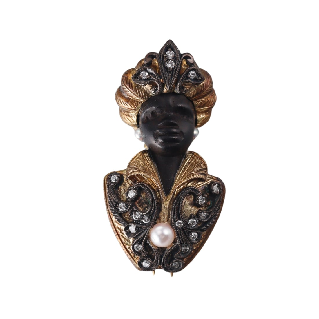 18k Gold Silver Diamond Pearl Blackamoor Brooch Pin (1 of 4)