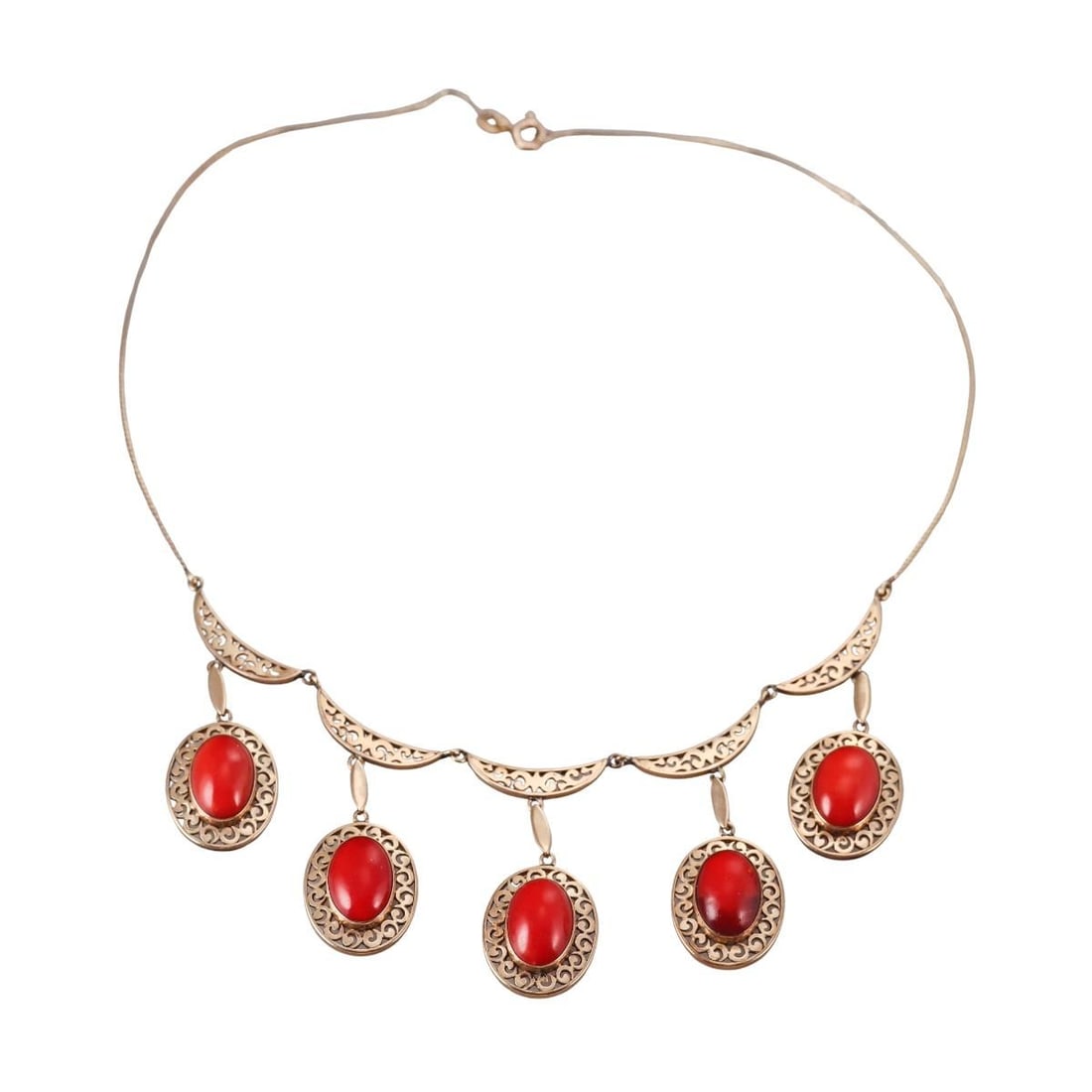 Antique Italian 15k Gold Coral Necklace: Metal : 15k Yellow Gold Designer : Not Signed Gemstone : Coral. Measurements : Necklace is 15.5" long. Marked: : 500, 1 AR. Weight: : 20.1 grams Condition: : Ve