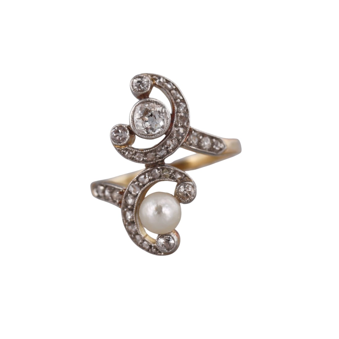 Antique Gold Platinum Old Mine Cut Diamond Pearl Ring (1 of 3)