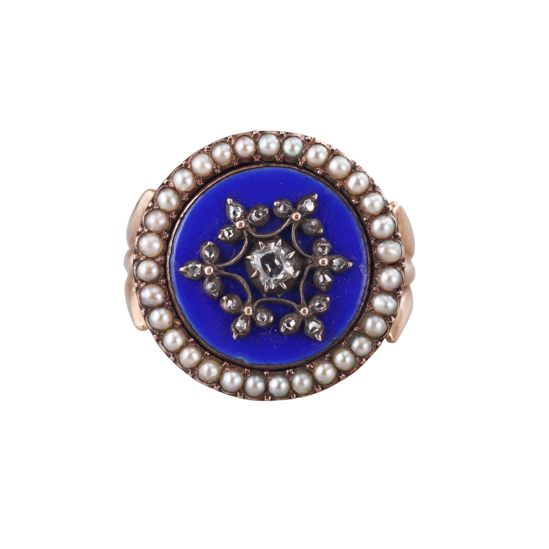 Antique Victorian Gold Enamel Pearl Diamond Ring (1 of 4)