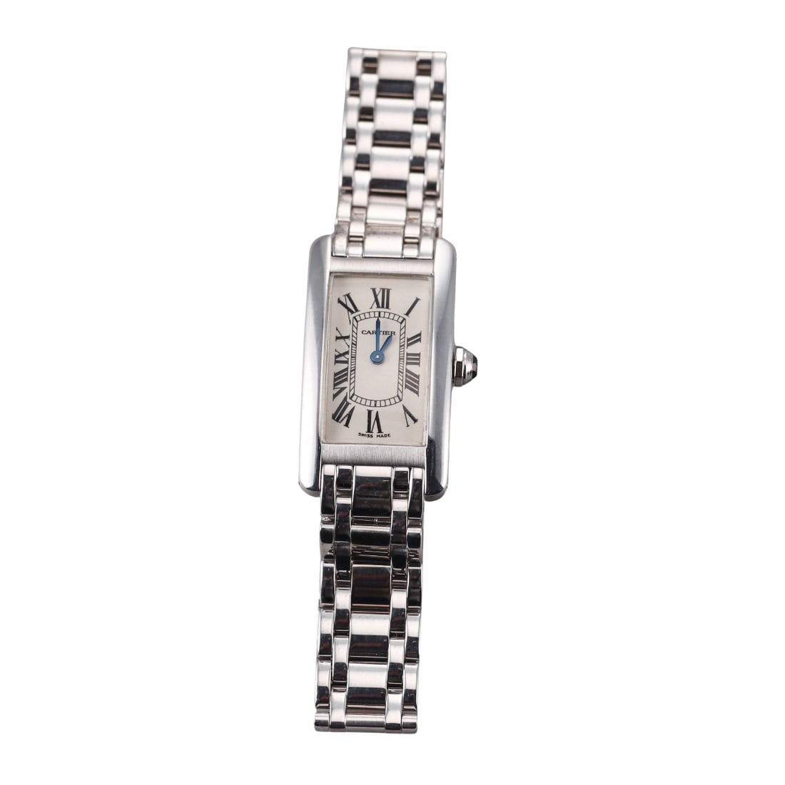 Cartier Tank Americaine 18k Gold Watch 1713: Metal : 18k White Gold Designer : Cartier Movement : Quartz Measurements : Case 19mm x 28mm, bracelet will fit approx. 7.25" wrist. Reference/Model: : 1713 Tank Americaine. Fu