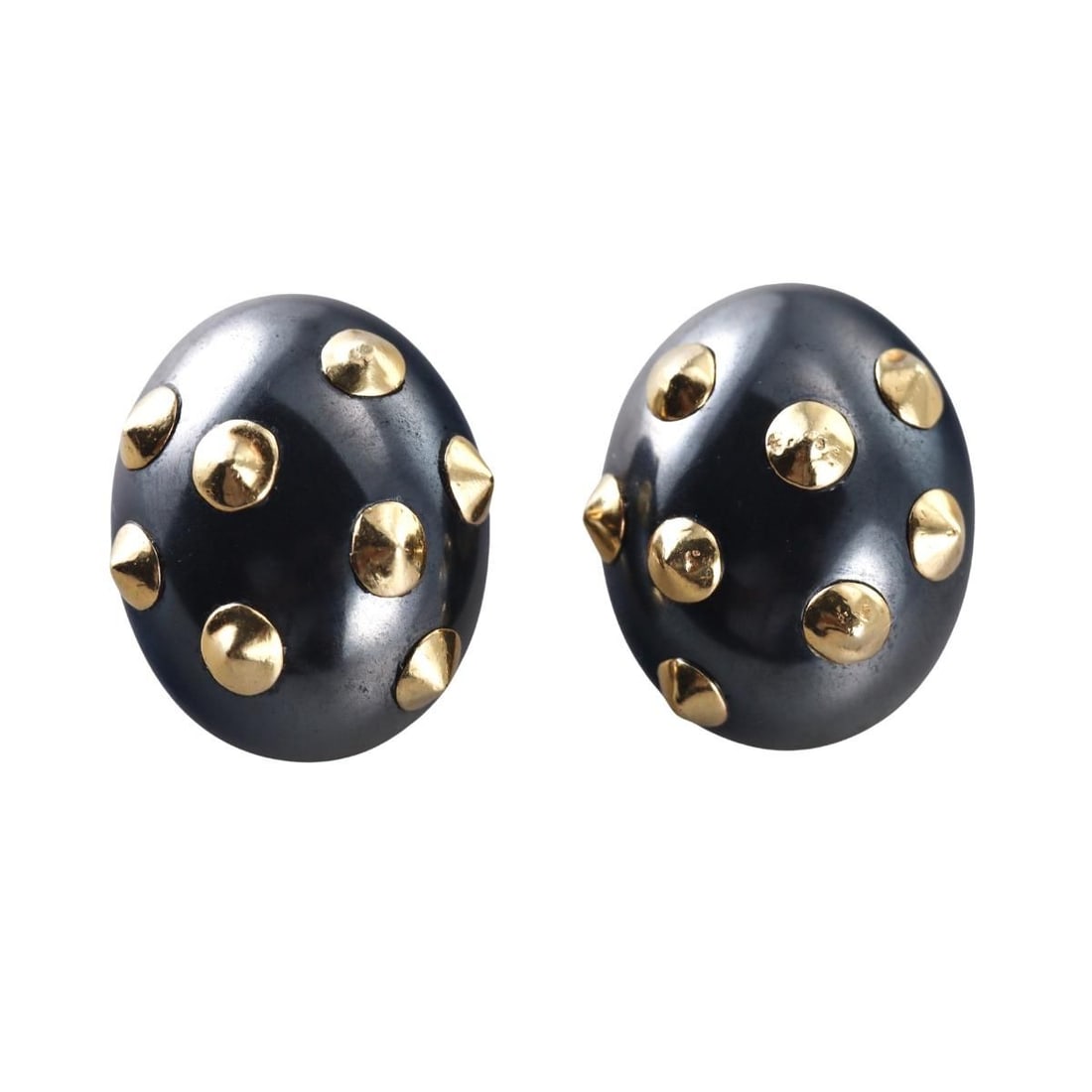 Angela Cummings Hematite 18k Gold Spike Earrings: Metal : 18k Yellow Gold Designer : Angela Cummings Gemstone : Hematite Measurements : Earrings are 25mm x 21mm. Marked: : Angela 18k. Weight: : 37.8 grams Conditi