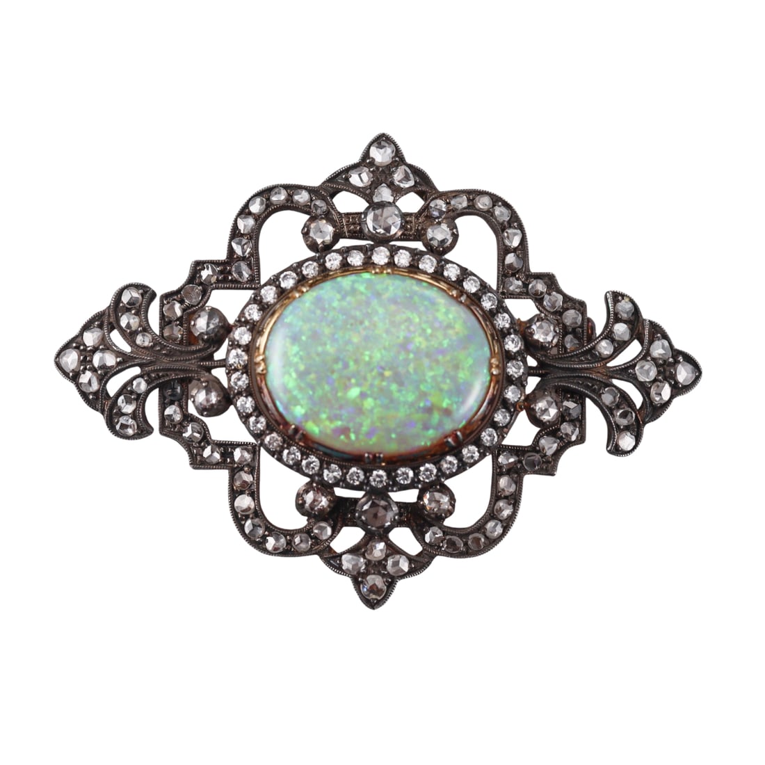 Antique 16ct Opal Diamond Silver Gold Brooch Pin (1 of 5)