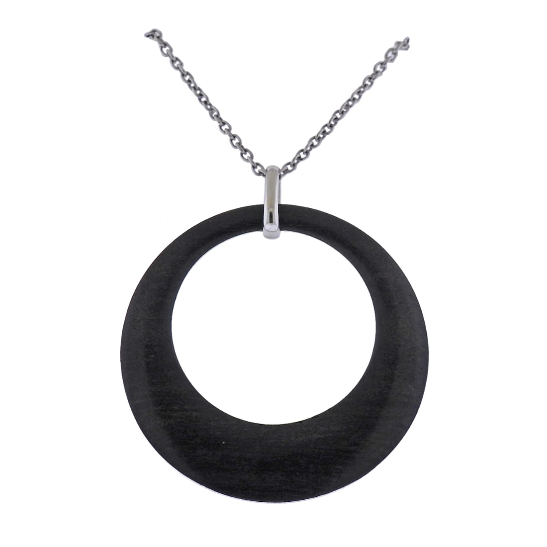 Bucherer 18k Gold Wood Pendant Necklace: Metal : 18k White Gold Designer : Bucherer Gemstone : None Measurements : Necklace is 23" long, pendant - 44mm in diameter. Marked: : CB 750. Weight: : 15.3 grams