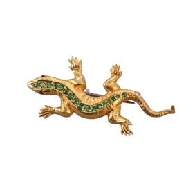 22k Gold Tsavorite Ruby Lizard Brooch Pin