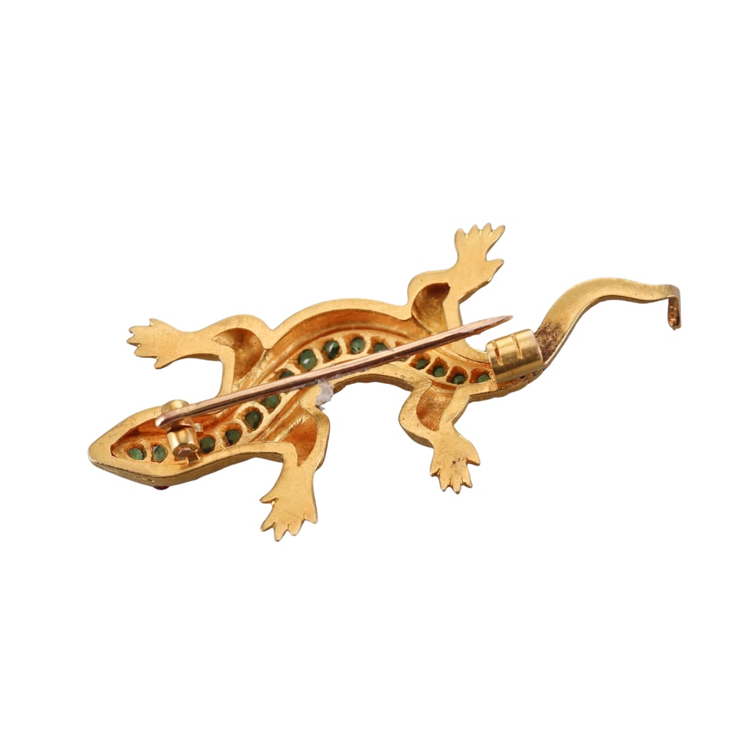 22k Gold Tsavorite Ruby Lizard Brooch Pin - 2