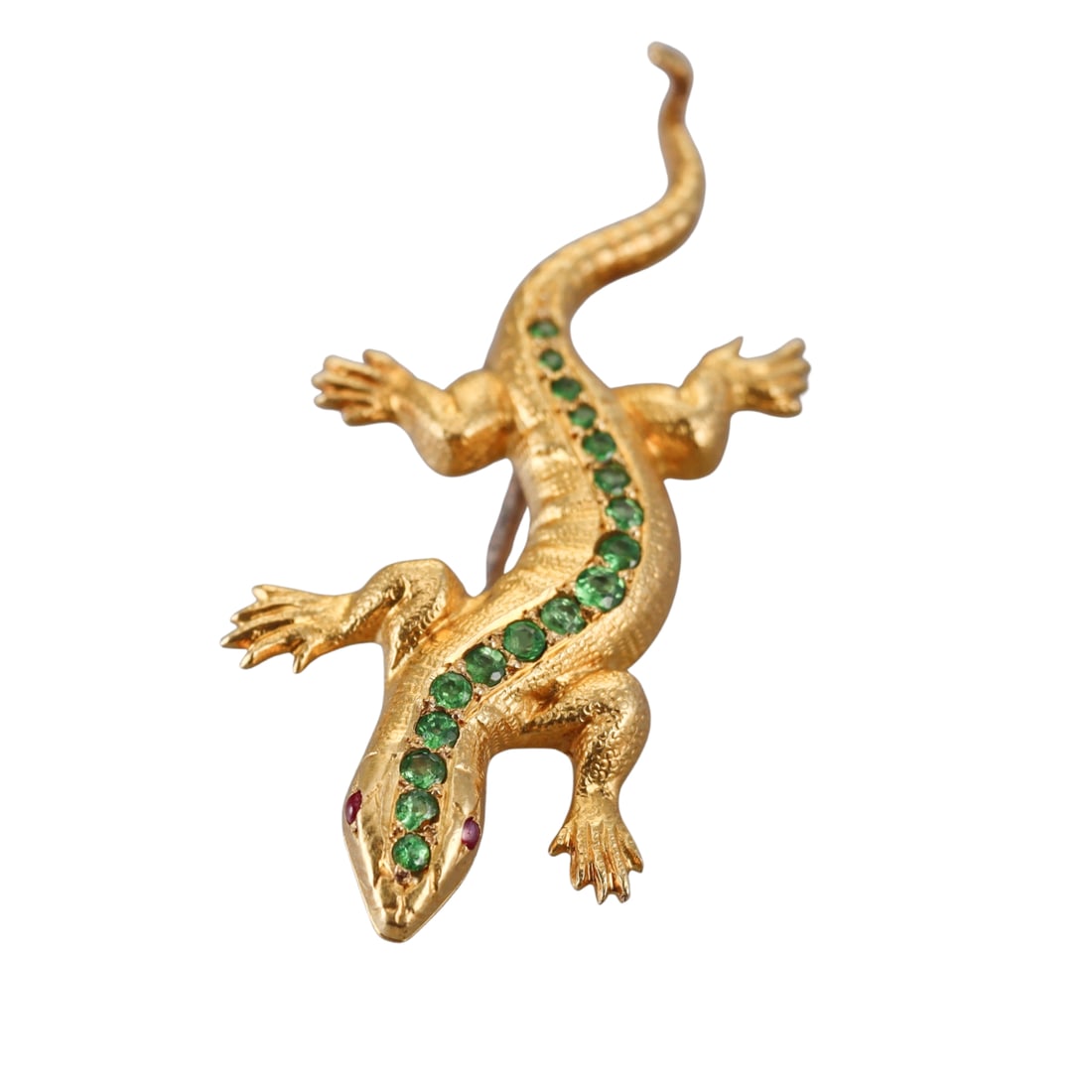 22k Gold Tsavorite Ruby Lizard Brooch Pin - 3