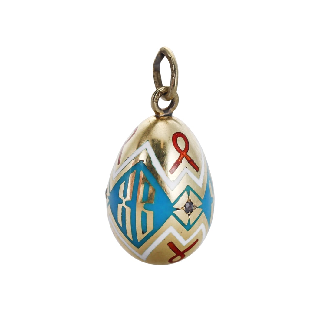 Faberge Antique Imperial Russian Gold Enamel Easter Hristos Voskres Egg Pendant (1 of 3)