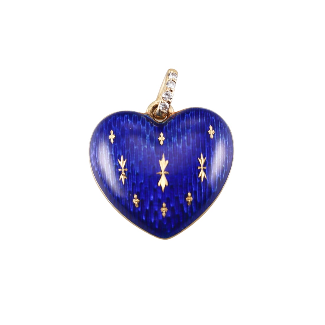 Faberge 18k Gold Diamond Enamel Heart Pendant Charm: Metal : 18k Yellow Gold Designer : Faberge Gemstone : Diamonds approx. 0.04ctw. Measurements : Pendant is 25mm x 21mm. Marked: : Faberge, 193/300, 750, Maker's mark. Weight: