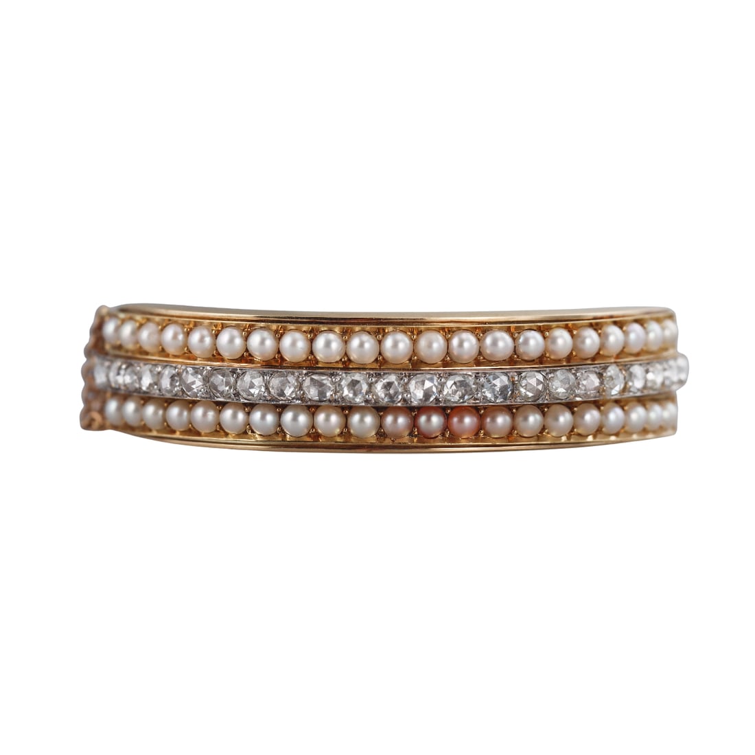 Antique 14k Gold Pearl Diamond Bangle Bracelet (1 of 5)