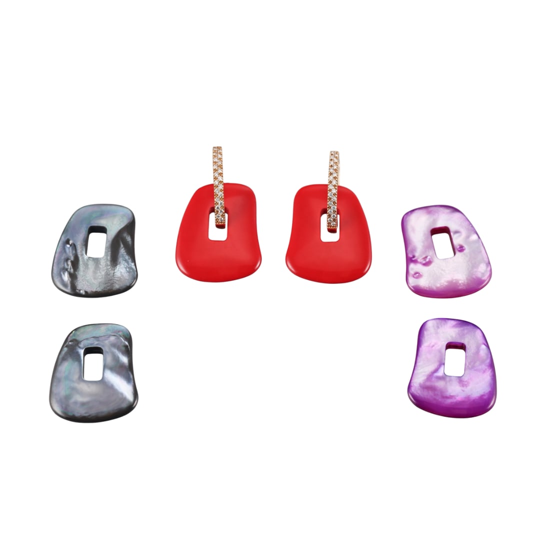 Mattioli Puzzle 18k Gold MOP Coral Diamond Interchangeable Earrings: Metal : 18k Rose Gold Designer : Mattioli Gemstone : MOP, Diamonds 0.40ctw. Coral Measurements : Earrings are 44mm long, large model. Interchangeable/removable drops. Marked: : Mattiol