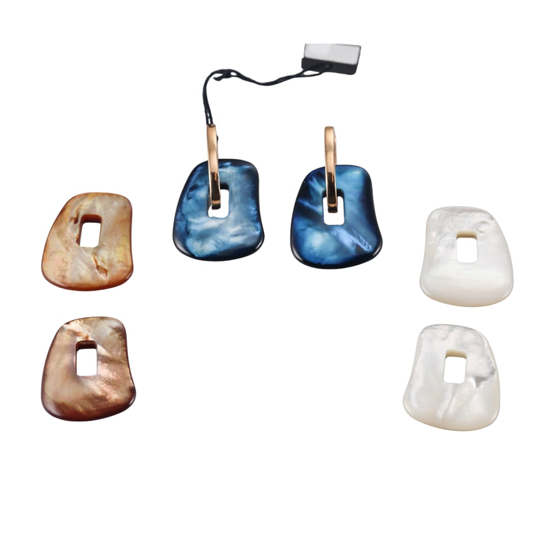 Mattioli Puzzle 18k Gold MOP Interchangeable Earrings: Metal : 18k Rose Gold Designer : Mattioli Gemstone : MOP, Measurements : Earrings are 44mm long, large model. Interchangeable/removable drops. Marked: : Mattioli, 750, Italian mark.