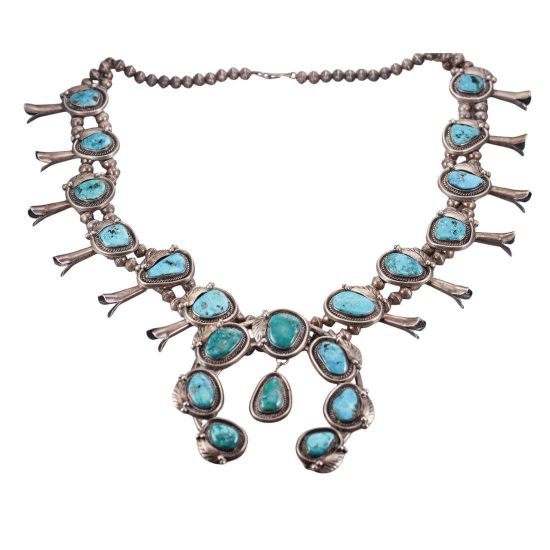 Native American Sterling Silver Turquoise Large Squash Blossom Necklace (1 of 6)