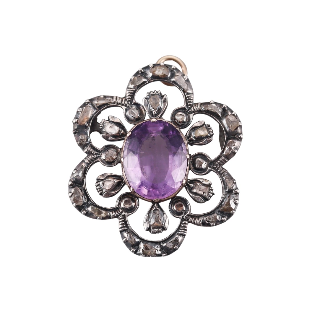 Antique Silver Gold Amethyst Rose Cut Diamond Pendant (1 of 3)