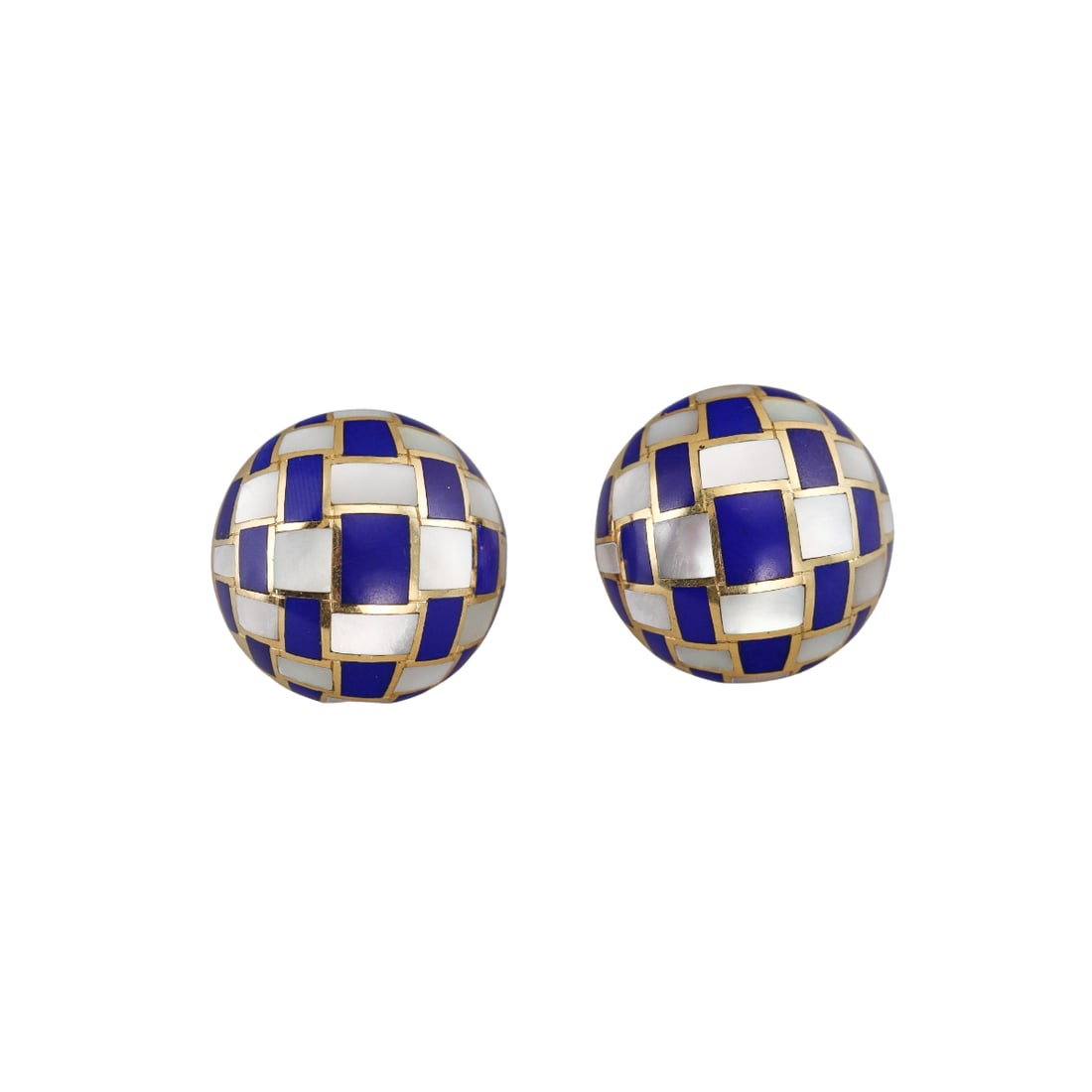 Tiffany & Co 18k Gold Lapis MOP Checkerboard Earrings: Metal : 18k Yellow Gold Designer : Tiffany & Co Gemstone : Lapis, MOP. Measurements : Earrings are 25mm in diameter. Marked: : Tiffany & Co, 750. Weight: : 23.9 grams