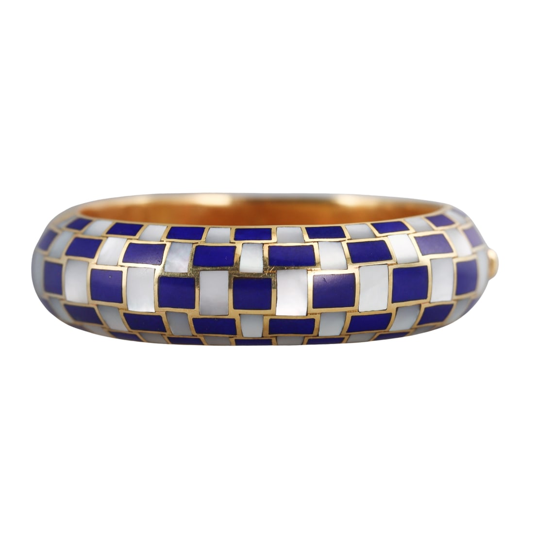 Tiffany & Co 18k Gold Lapis MOP Checkerboard Bracelet: Metal : 18k Yellow Gold Designer : Tiffany & Co Gemstone : Lapis (one is chipped), MOP. Measurements : Bracelet will fit approx. 7" wrist and is 18mm wide. Marked: : Tiffany & Co, 750.