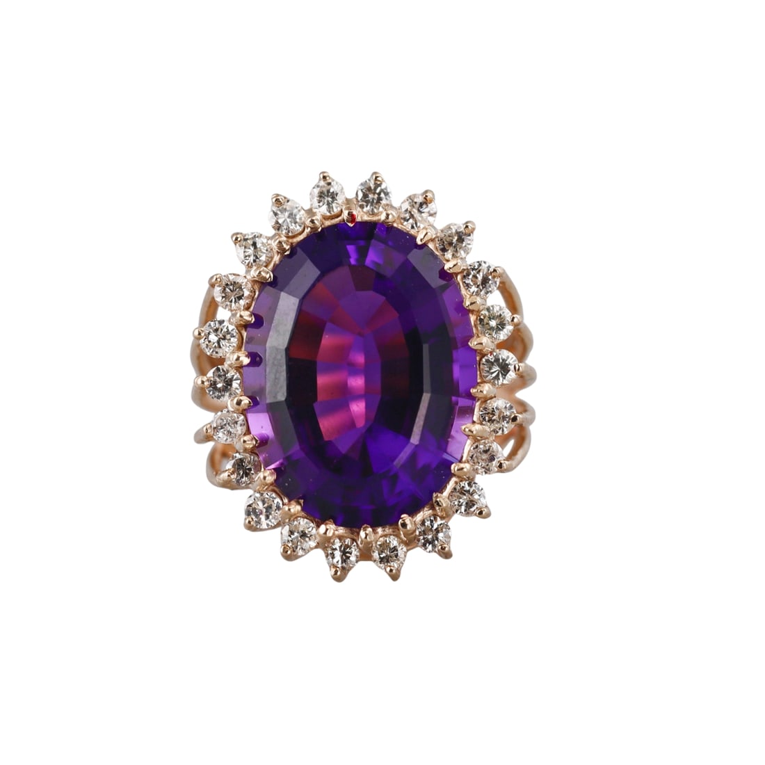 14k Gold 17ct Amethyst Diamond Cocktail Ring (1 of 4)