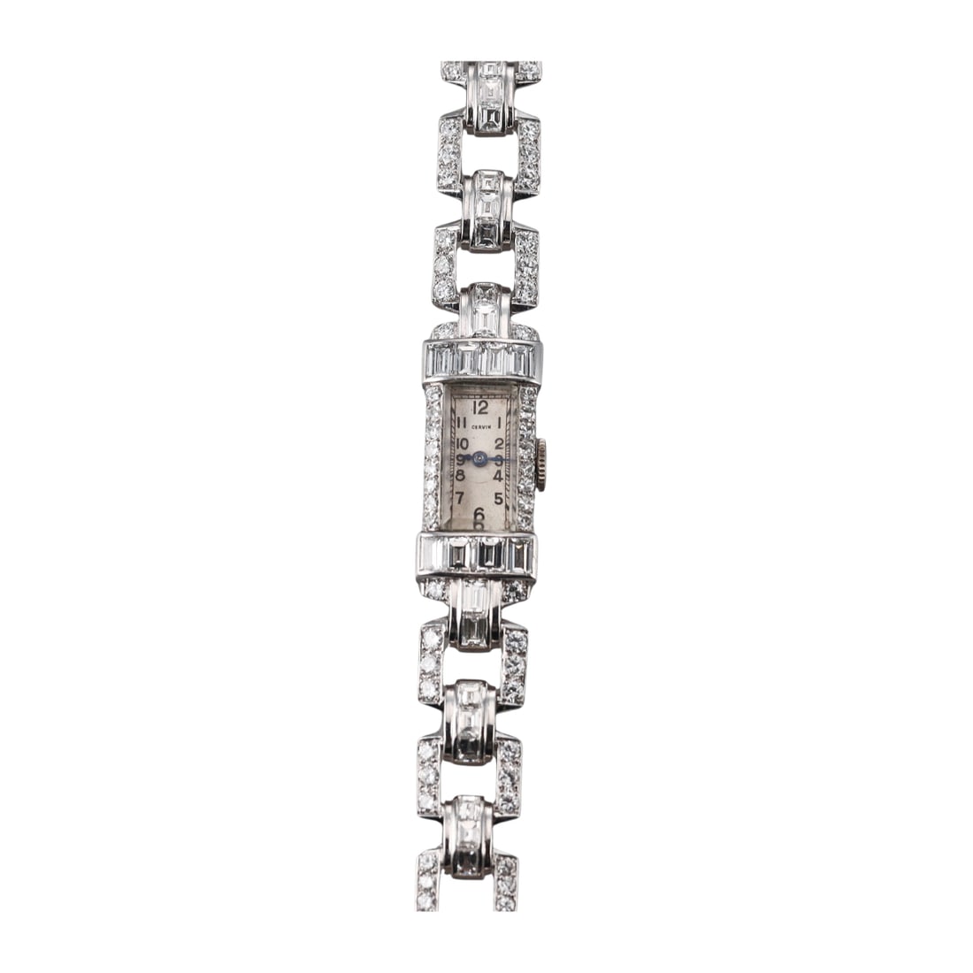 Cervin Glycine Art Deco Platinum Diamond Ladies Watch: Metal : Platinum Designer : Cervin Glycine Movement : Glycine Swiss made, Fab Suisse - manual wind, working order. Measurements : Case 10.5 x 25mm. Bracelet is 6.5" long. Reference/Model: