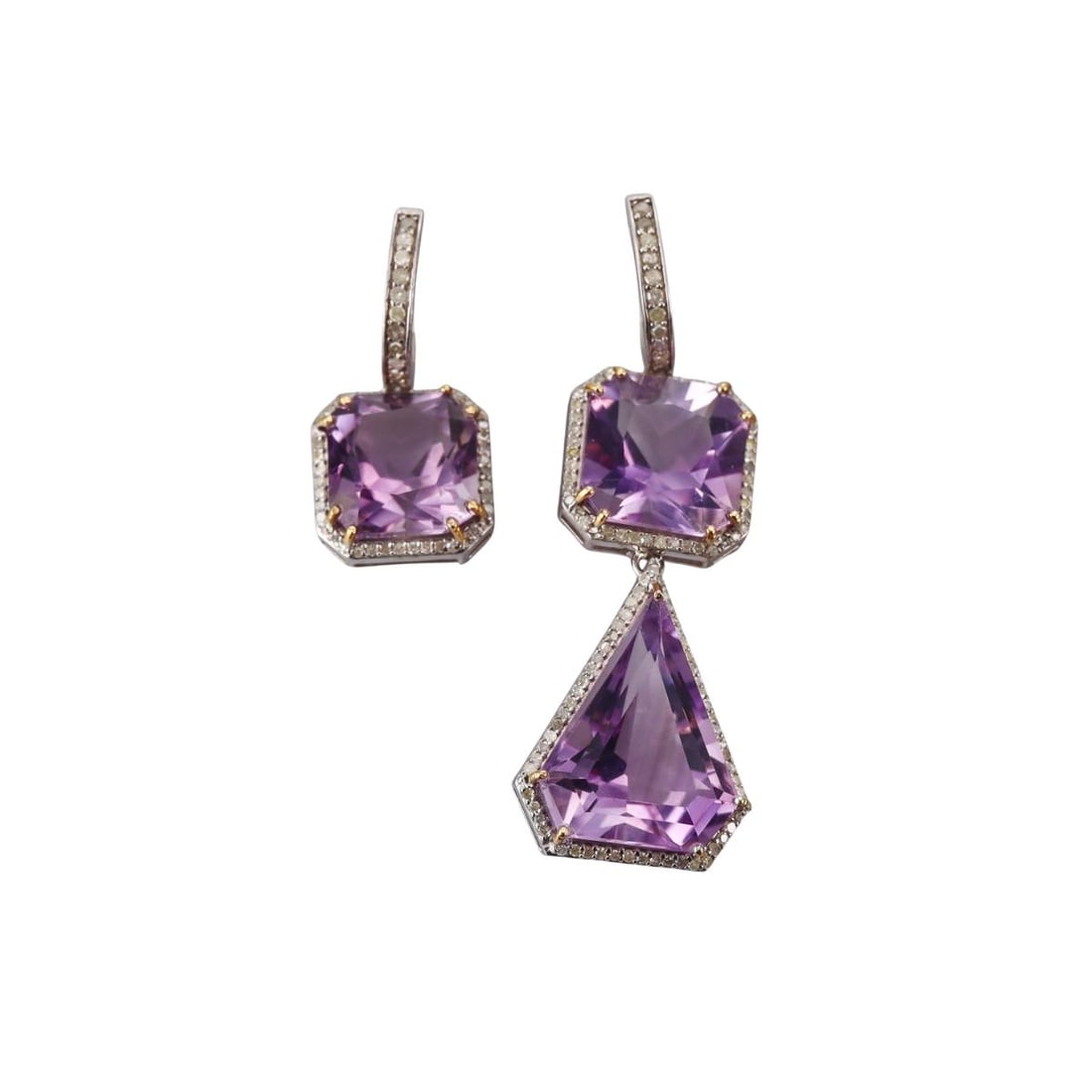 Silver 14k Gold Amethyst Diamond Earrings (1 of 4)