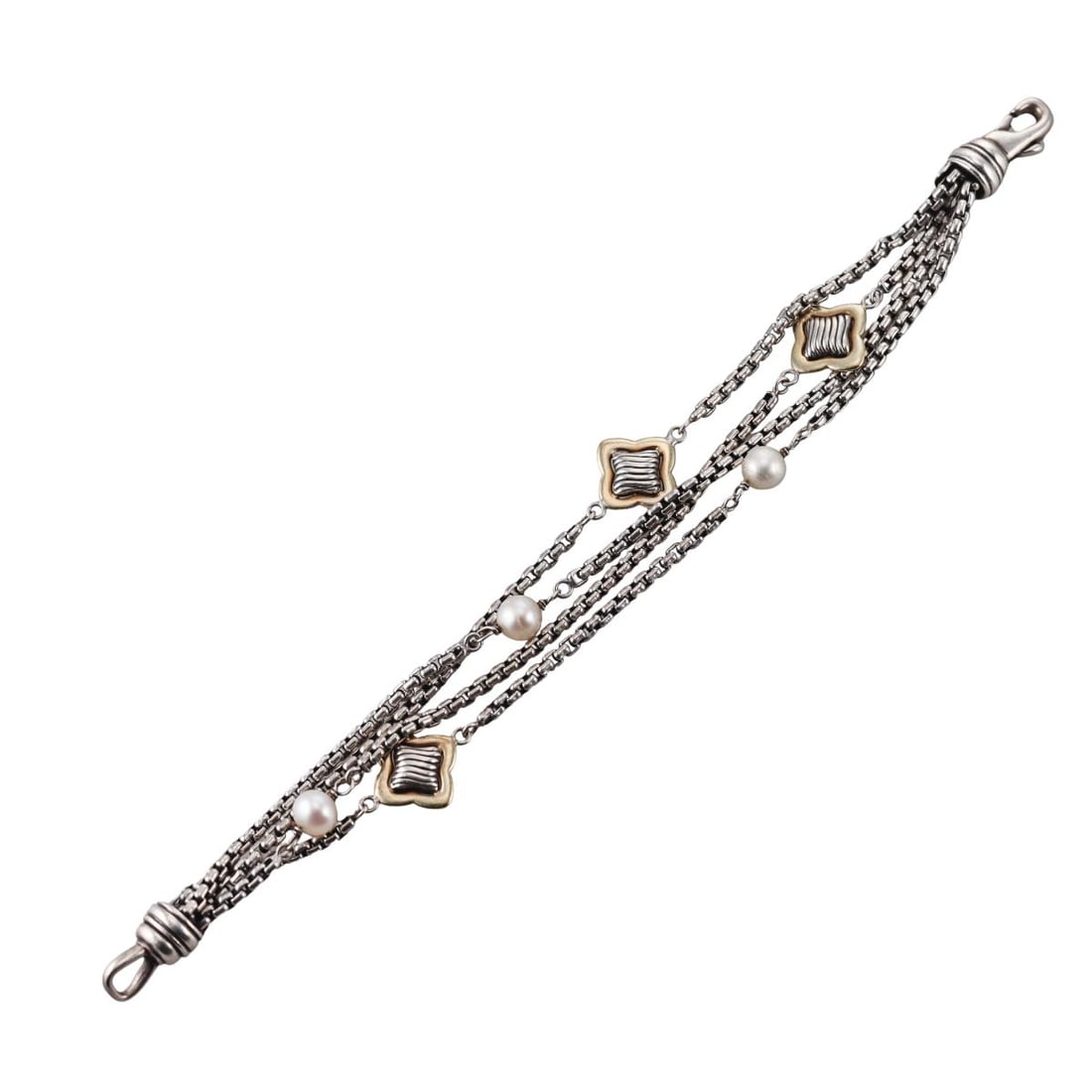 David Yurman Quatrefoil Silver 18k Gold Pearl Box Chain Bracelet (1 of 4)