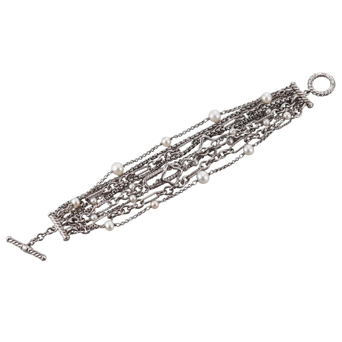 David Yurman Quatrefoil Silver Pearl Multi Chain Bracelet (1 of 3)