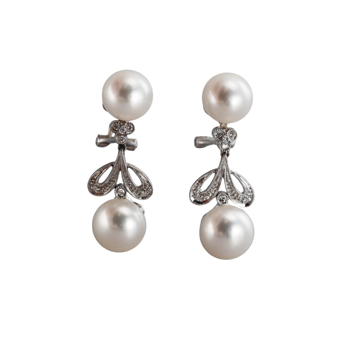 18k Gold Diamond Pearl Drop Earrings (1 of 4)