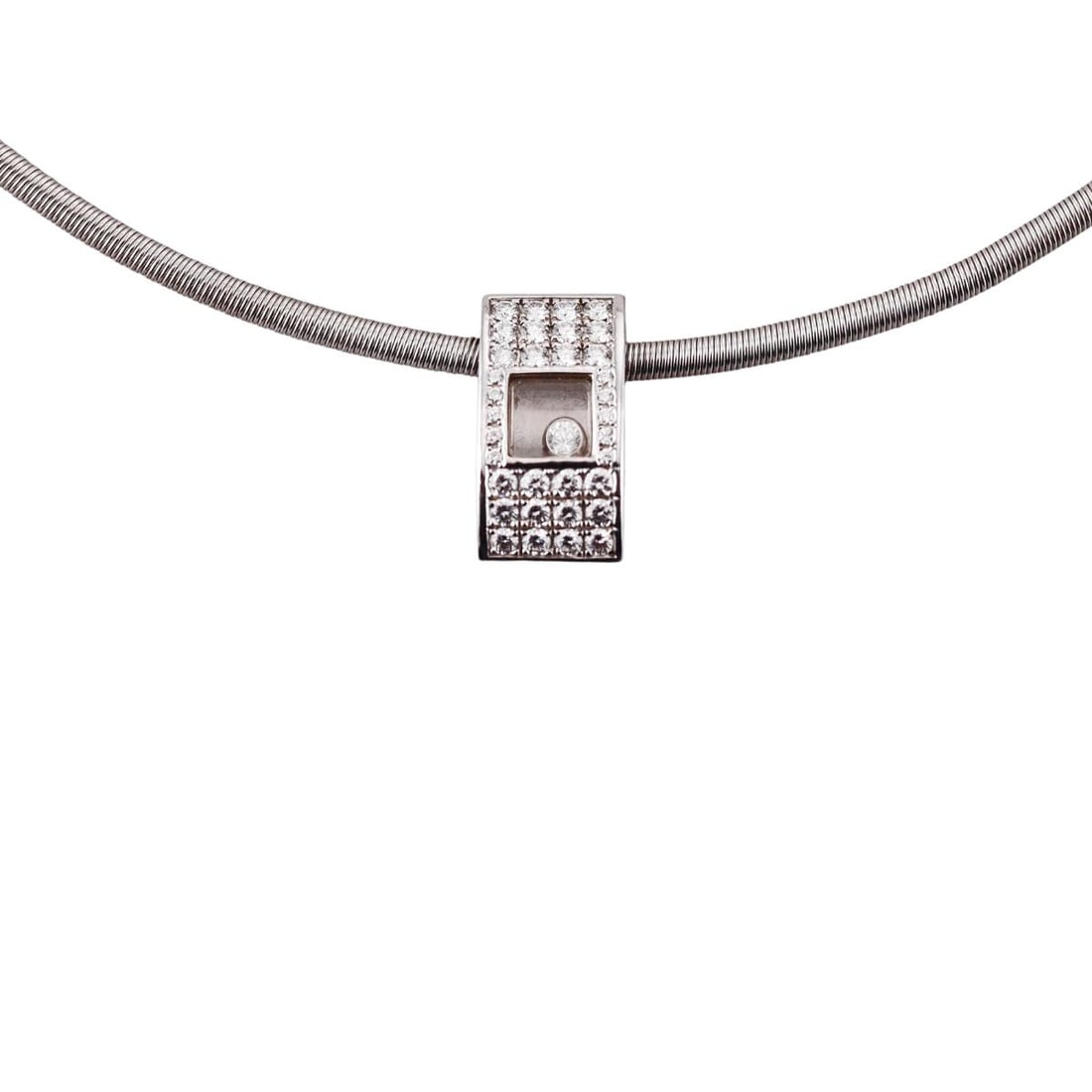 Chopard Happy Diamond Gold Pendant Necklace 79/3051: Metal : 18k White Gold Designer : Chopard Gemstone : Diamonds approx. 0.60ctw. Measurements : Necklace is 15" long, pendant is 18 x 9mm. Marked: : Chopard,750, 79/3051, Serial No.