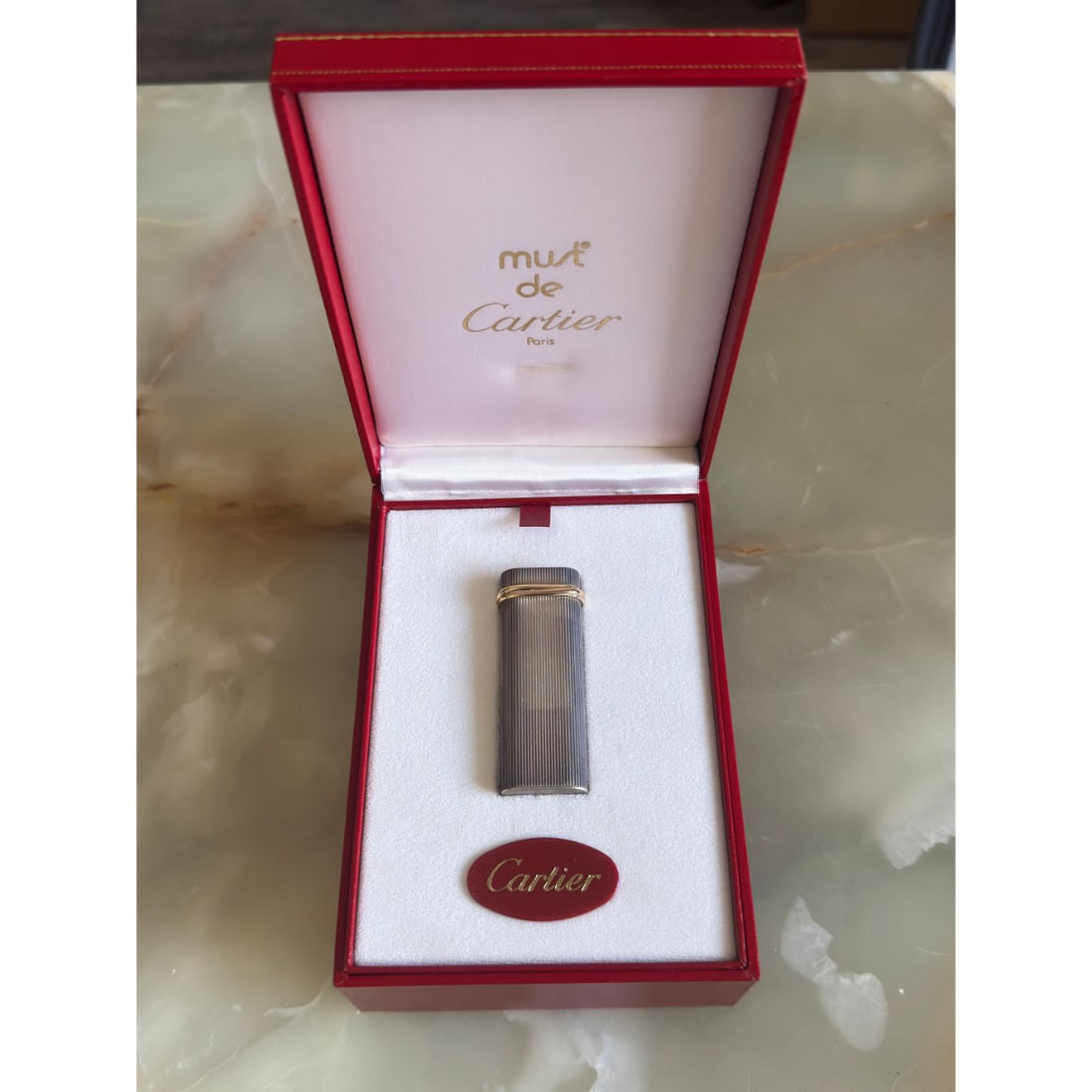 Cartier Trinity Sterling Silver Gold Plated Oval Vertical Stripe Lighter CA020628 (1 of 5)