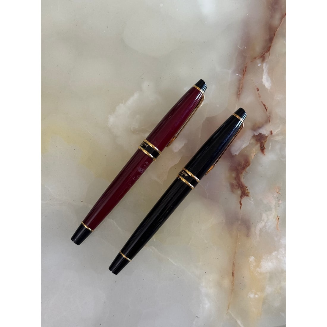Waterman Expert Black Burgundy Lacquer Fountain Pen Lot of 2 (1 of 2)