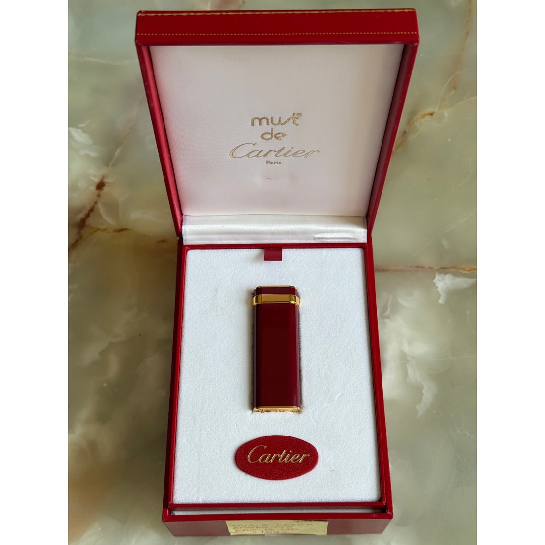 Cartier Trinity Gold Plated Bordeaux Lacquer Lighter CA920602 (1 of 6)